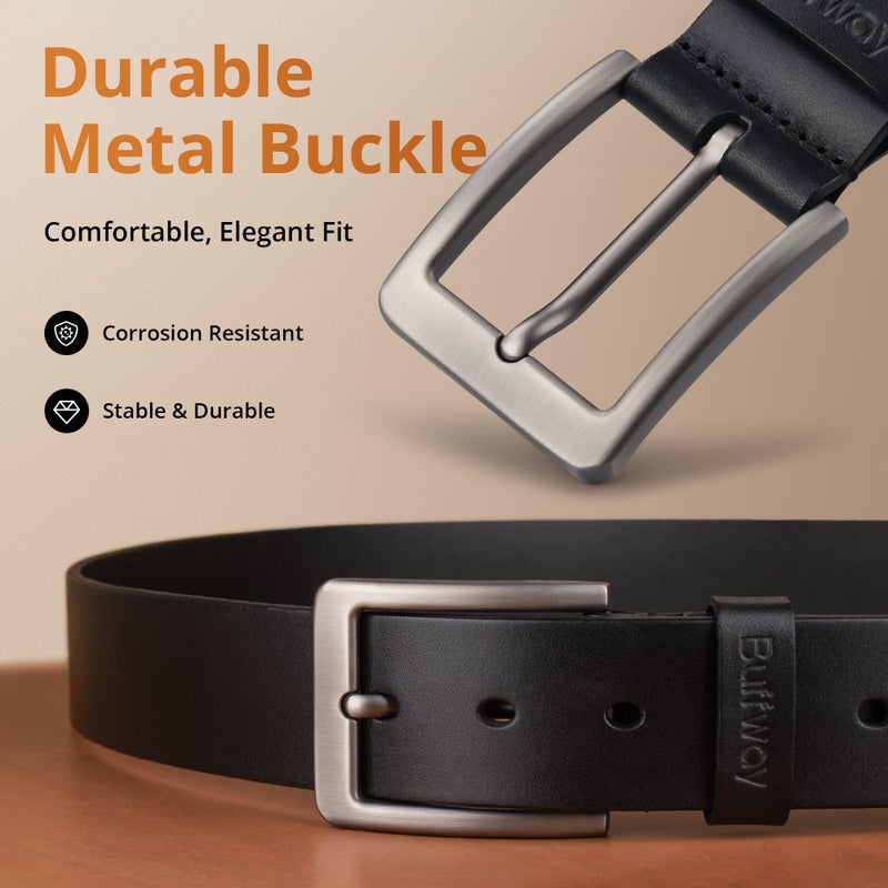 Buffway Menâ€™s Full Grain Leather Belt â€“ Solid One-Piece Leather, 1.5â€ Wide for Jeans & Business Casual, Gift Box Included - 32â€ Black - Image 3